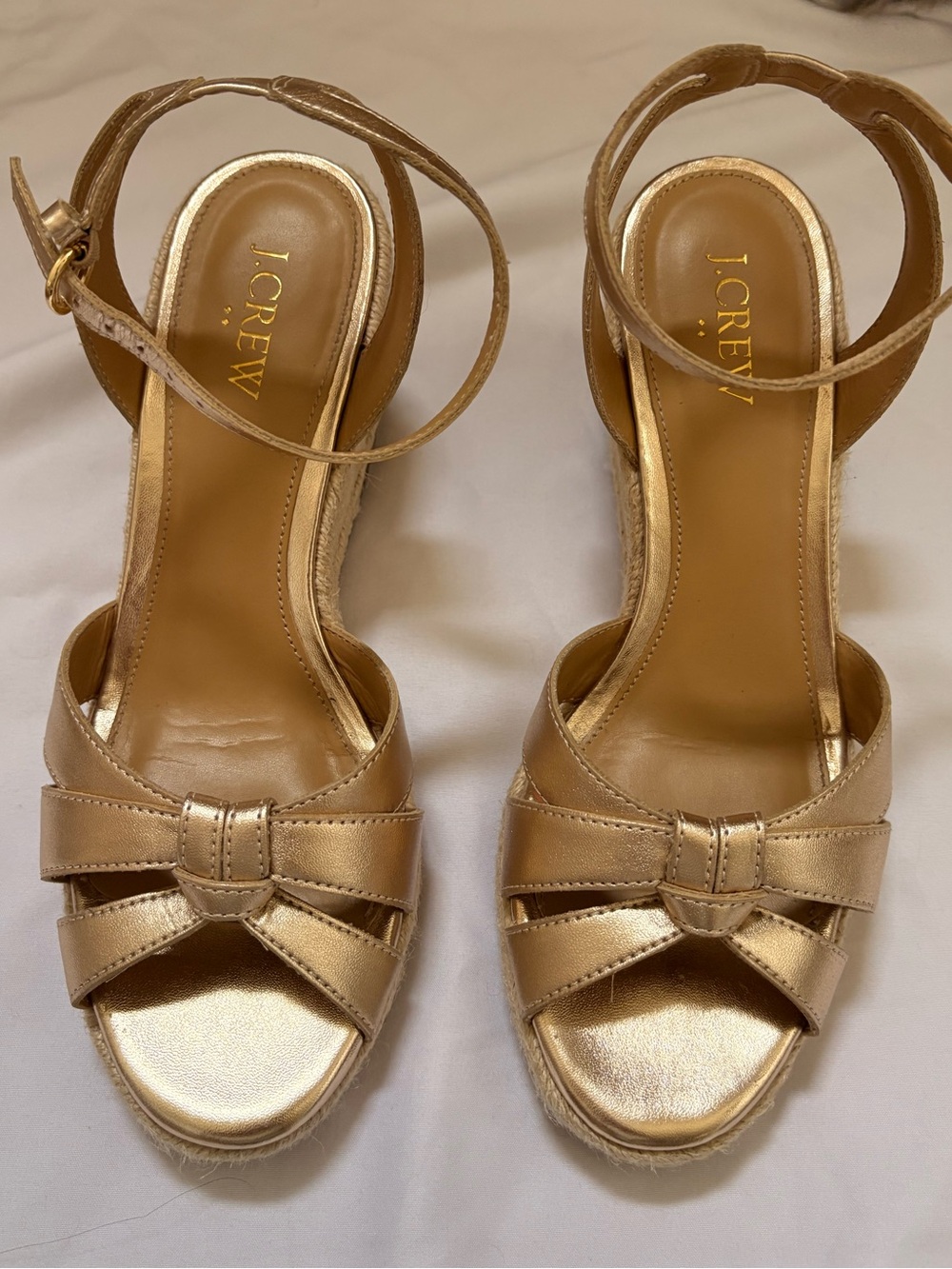 J. Crew Metallic Gold Knotted Wedge Sandals